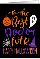 Best Doctor Ever Happy Halloween Typography in Orange and Purple card