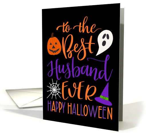 Best Husband Ever Happy Halloween Typography in Orange and Purple card