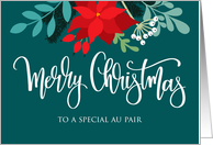 Au Pair Christmas with Poinsettia Rose Hip and Leaves card