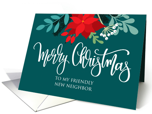 New Neighbor Christmas Poinsettia RoseHip and Hand Lettering card