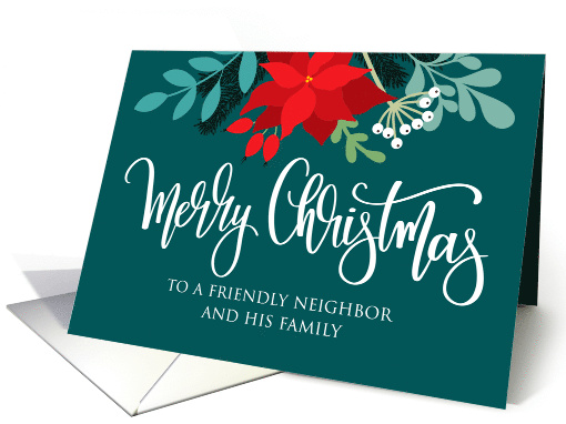 Neighbor and HIS Family Christmas Poinsettia and Hand Lettering card