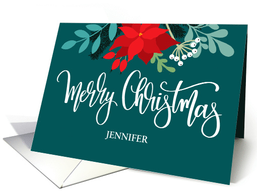 Customizable for Any Name Christmas Poinsettia and Hand Lettering card