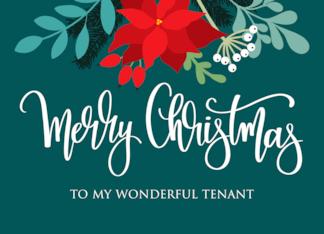 Tenant Merry Christmas Poinsettia Rose Hip and Hand Lettering