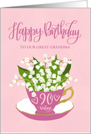Customizable 90th Birthday Teacup with Lily of the Valley Flower card