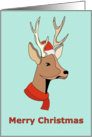 Funny Christmas Deer Wearing Santa Hat and Scarf card