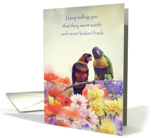 Both of us Miss You Flower Garden Parrots card (1515582)