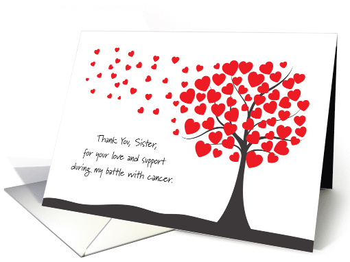 Thank You Sister Cancer Battle Support Heart Tree card (1527318)