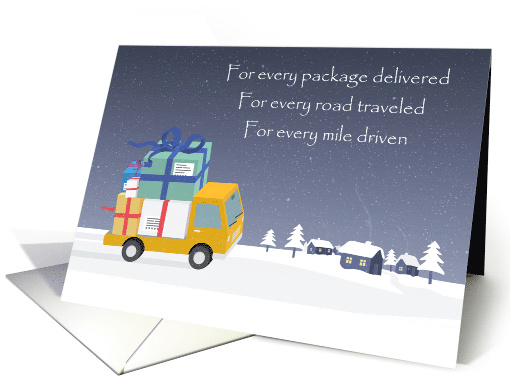 Merry Christmas Package Delivery Driver With Holiday Gifts card