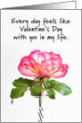 Valentine for Loved One Pink Rose in Glass Vase card