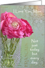 For Mom a Mother’s Day card of pink ranunculus in an ornate wine glass card