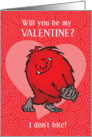 Red Monster with a Bite for Sweetheart Be My Valentine card