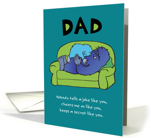 Monster Hug for Dad on the Couch on Father's Day card (1461784)