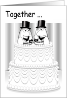 Gay Men Celebrate Marriage Symbolized With Couple On Wedding Cake. card