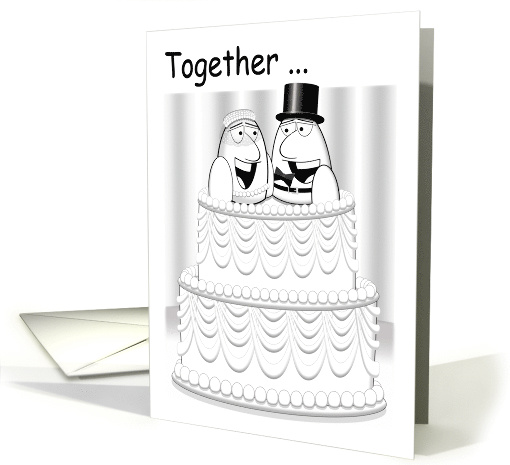 Man And Woman Marriage Symbolized With Couple On Wedding Cake. card