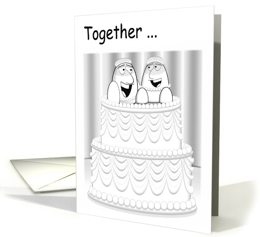 Lesbian Marriage Symbolized With Couple On Wedding Cake. card