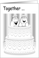 Lesbian Marriage Symbolized With Couple On Wedding Cake. card