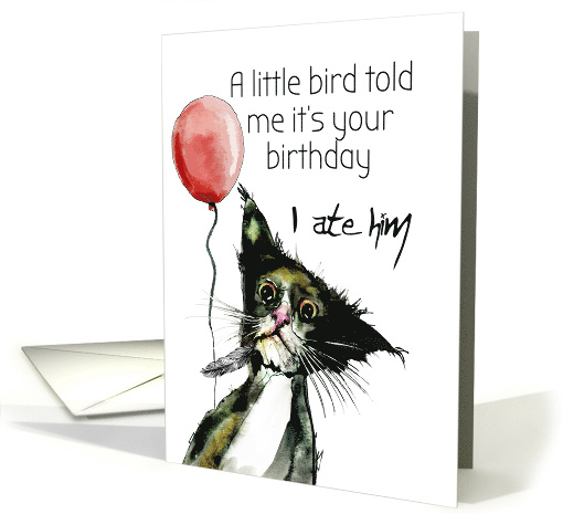 Funny Cat and Bird Happy Birthday Humor card (1585894)