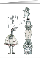 Happy Birthday to You Australian Animals Emu Koala Wombat Owl Possum card