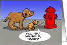 Father and Son Cartoon Dogs Looking at Fire Hydrant card