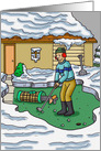 Determined Golfer in the Snow in Front Yard Putting card