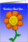 Thinking About You with a cute cartoon flower with a Happy Face. card