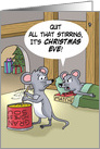 Two Cartoon Mice. One Trying To Sleep The Other Stirring Soup Christmas card