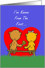 Two Cartoon Bears On a Bench With a Giant Heart card