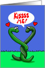 Two Entwined Cartoon Snakes Forming a Heart Saying Kissss Me card