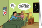 Cartoon Couple in Bed on Christmas Eve. She Hears a Creature Stirring card