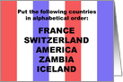 4th of July Card Put These Countries in Alphabetical Order card