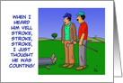 Golfing Birthday Card with Cartoon of Two Golfers Looking at Another card
