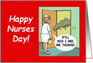 Funny Nurses Day Cartoon with a Sick Patient Throwing Up card