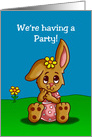 Party Invitation with a Cute Girl Bunny on the Front card