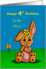 4th Birthday Card for Niece with a Cute Bunny card