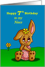 7th Birthday Card for Niece with a Cute Bunny card