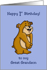 1st Birthday Card for Great Grandson with a Cute Bear card