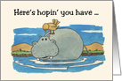 National Hippo Day Card with a cartoon of a Hippo and Bird card