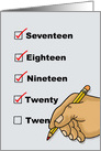 Twenty First Birthday With a Checklist of Years From Seventeen card