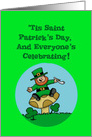 St. Patrick’s Day Card with Cartoon of Leprechaun on a Mushroom card