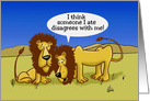 Humorous Blank Note Card with a Cartoon of Two Lions card