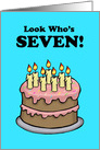 Child’s Seventh Birthday Card With A Cake With Seven Candles card