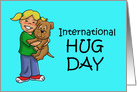 International Hug Day Card With Cartoon Girl Hugging Her Puppy card