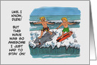 Blank Note Card With Two Surfers One On a Shark card