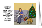 Humorous Christmas Card With Cartoon About Dog Chewing Santa Hat card