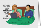 Social Media Day Card With Cartoon Of Couple In Bed About Internet card