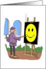 Hi Hello Card With Cartoon Of DaVinci Painting A Happy Face card