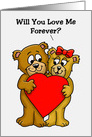 Cute Valentine Card for Her With A Cartoon Bear Couple Holding A Heart card