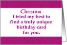 Humorous Birthday Card Custom For Any Female Name card
