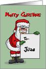 Cute Christmas Card For Juan With Cartoon Santa Holding A Sign card