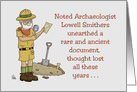 Humorous Birthday Card With Archaeologist Finding Birth Certificate card